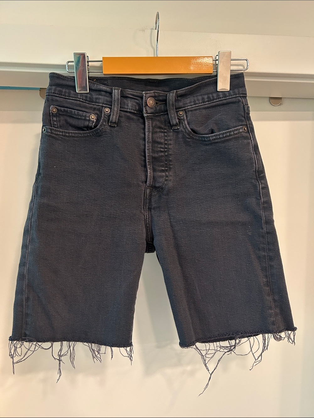 Levi's Black Frayed Denim Jean Shorts
